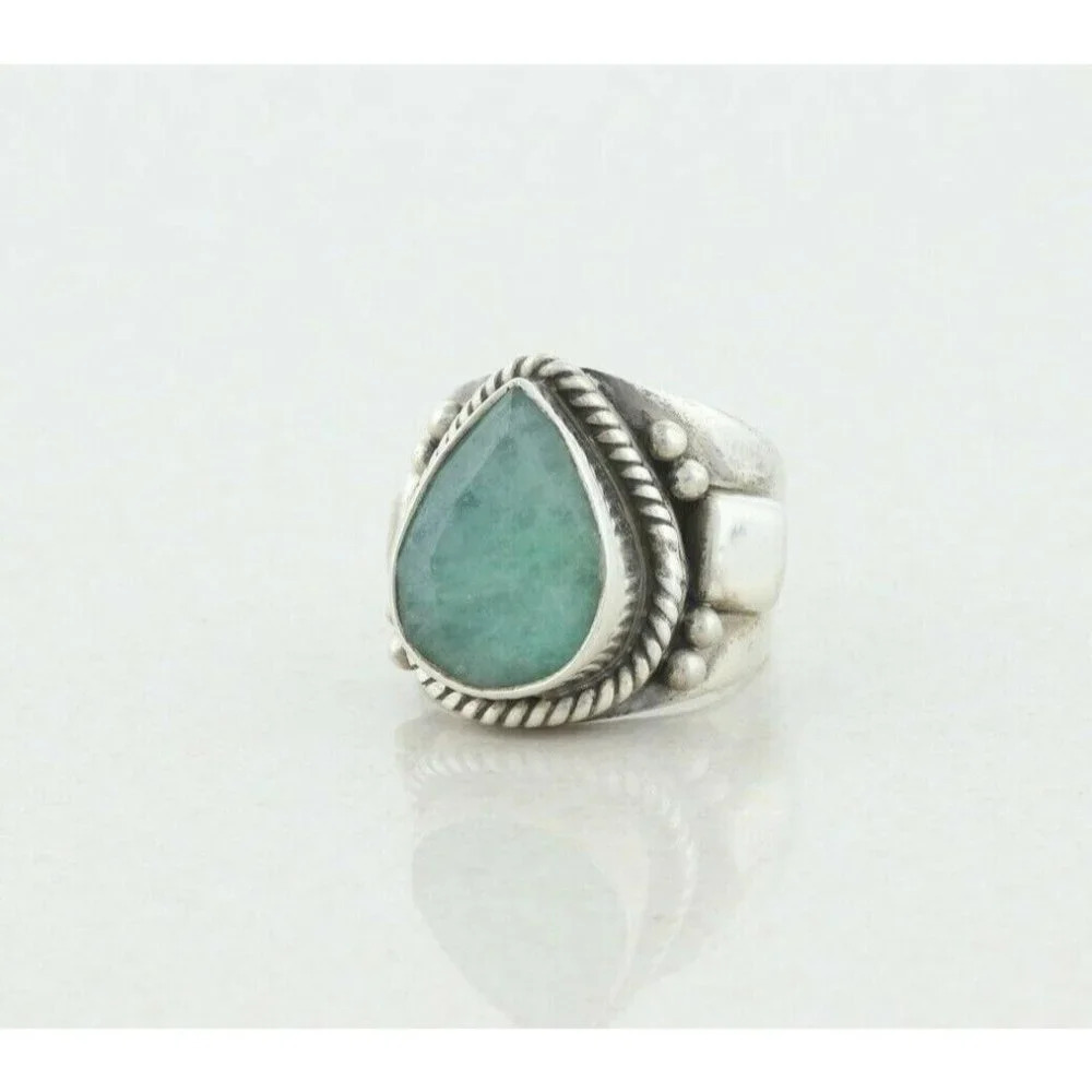 Sterling Silver Green Gemstone Ring Size 6 1/2 Large Chunky Ring - Picture 6 of 8